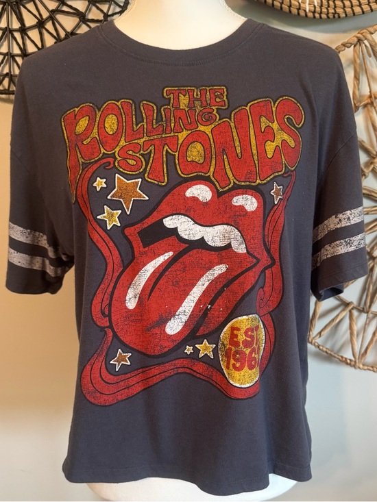 the Rolling Stones Tops - The Rolling Stones Women’s Short Sleeve Tee in Charcoal with Red Logo M (8-10)